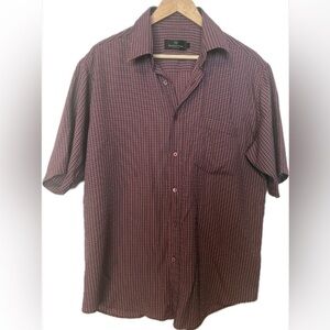 Bugatchi Uomo Men’s L Short Sleeve Button Down Red Blue Plaid Modal Shirt